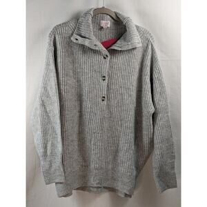 Ingrid & Isabel Maternity Sweater Half Button Up Oversize Collar Gray Small Knit